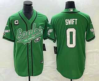 Men%27s Philadelphia Eagles #0 DAndre Swift Green C Patch Cool Base Stitched Baseball Jersey->philadelphia eagles->NFL Jersey